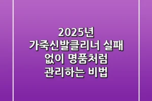 2025년 가죽신발클리너, 실패 없이 명품처럼 관리하는 비법