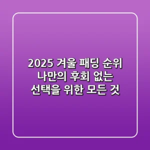 2025 겨울 패딩 순위? 나만의 후회 없는 선택을 위한 모든 것